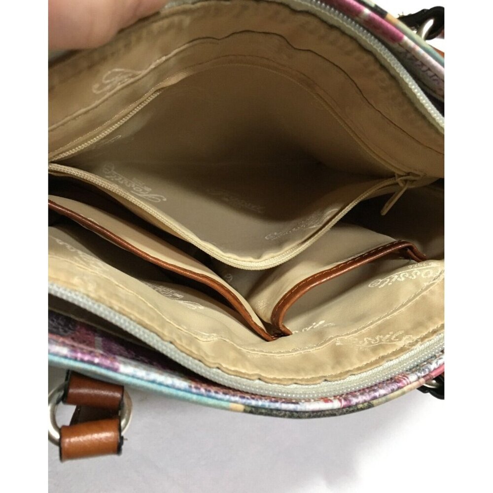 Fossil Leather Handbag Coronado Vintage Stamps Print Satchel NO SHOULDER STRAP - Picture 7 of 16